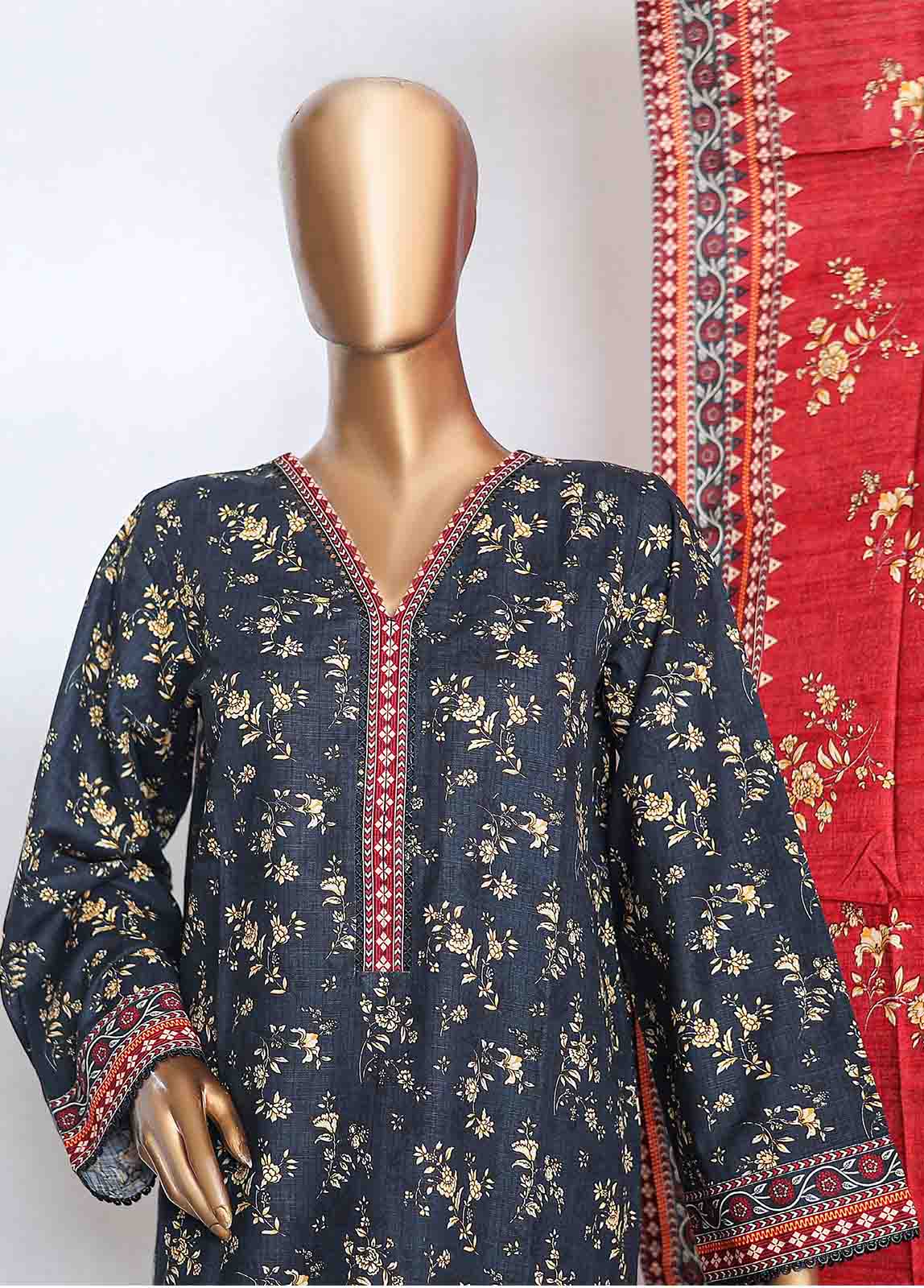 Bin Saeed Fabric - WKP-003 -3 Piece Khaddar Printed Suit