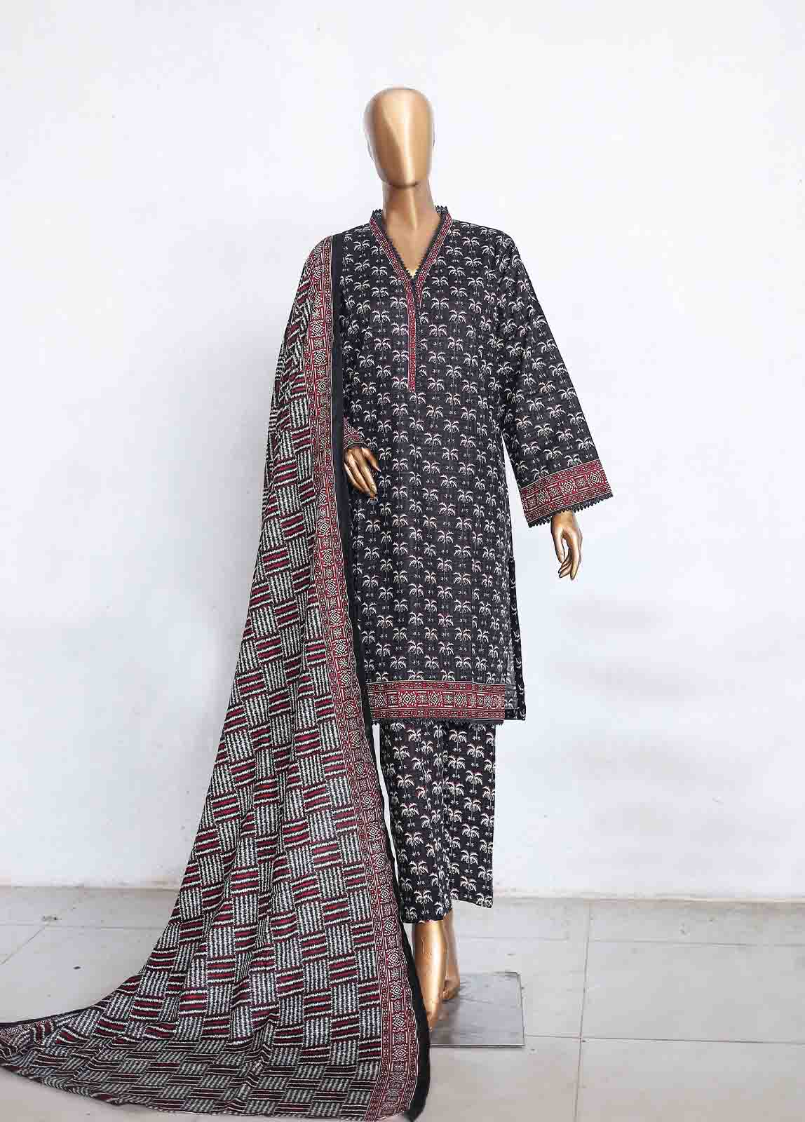 Bin Saeed Fabric - WKP-004 -3 Piece Khaddar Printed Suit