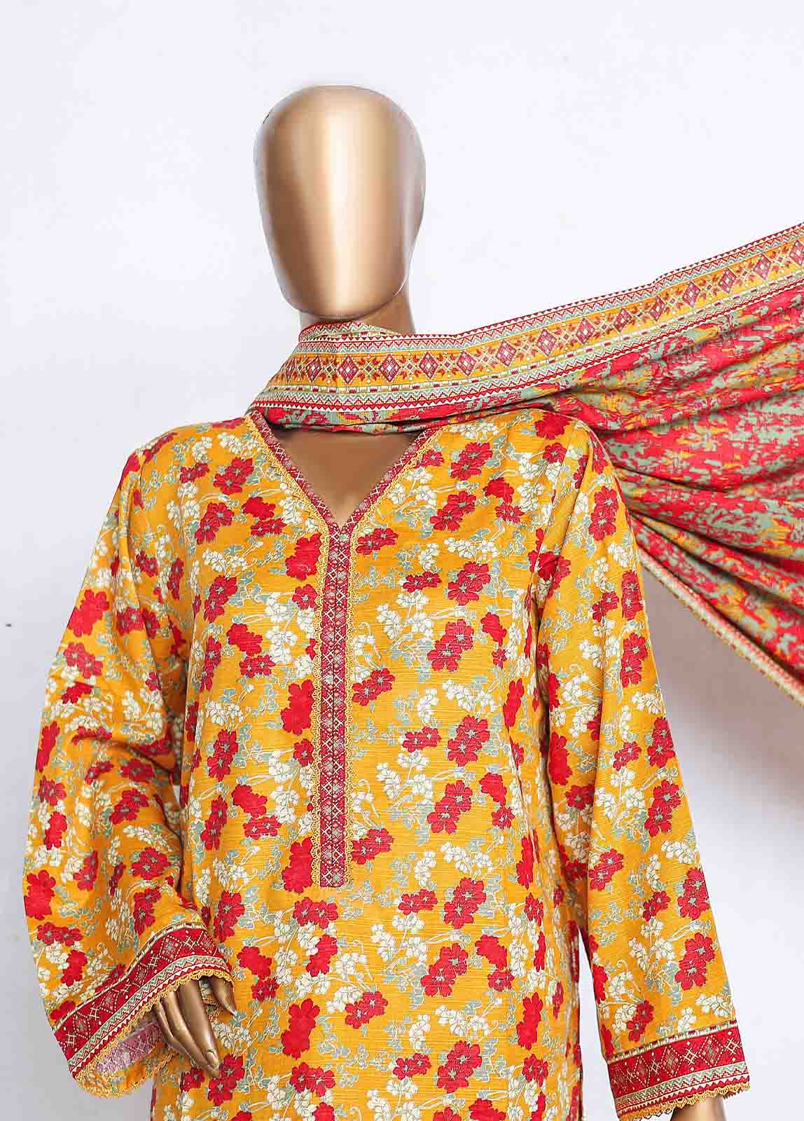Bin Saeed Fabric - WKP-006 -3 Piece Khaddar Printed Suit