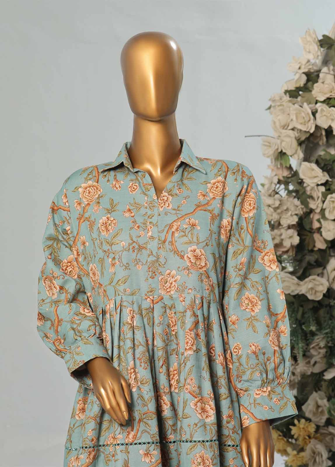 Bin Saeed Fabric - WKST-002- 2 Piece Printed Stitched Frock Style Co-ords