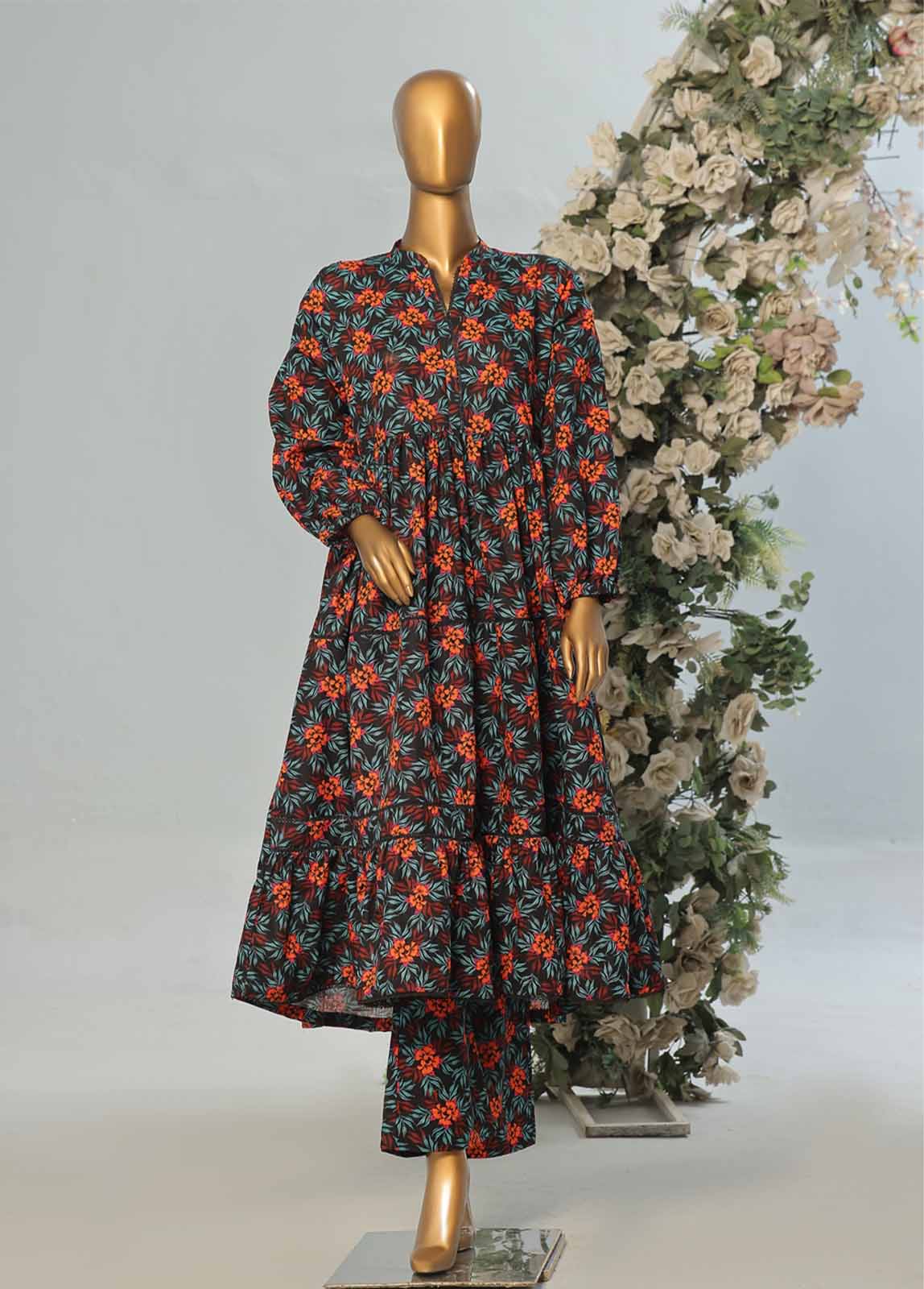 Bin Saeed Fabric - WKST-005- 2 Piece Printed Stitched Frock Style Co-ords