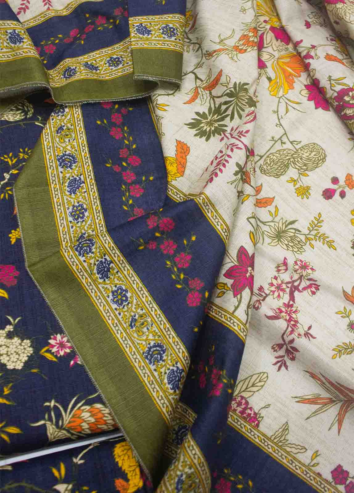 Bin Saeed Fabric - WKU-0100-3 Piece Khaddar Printed UnStitched Suit