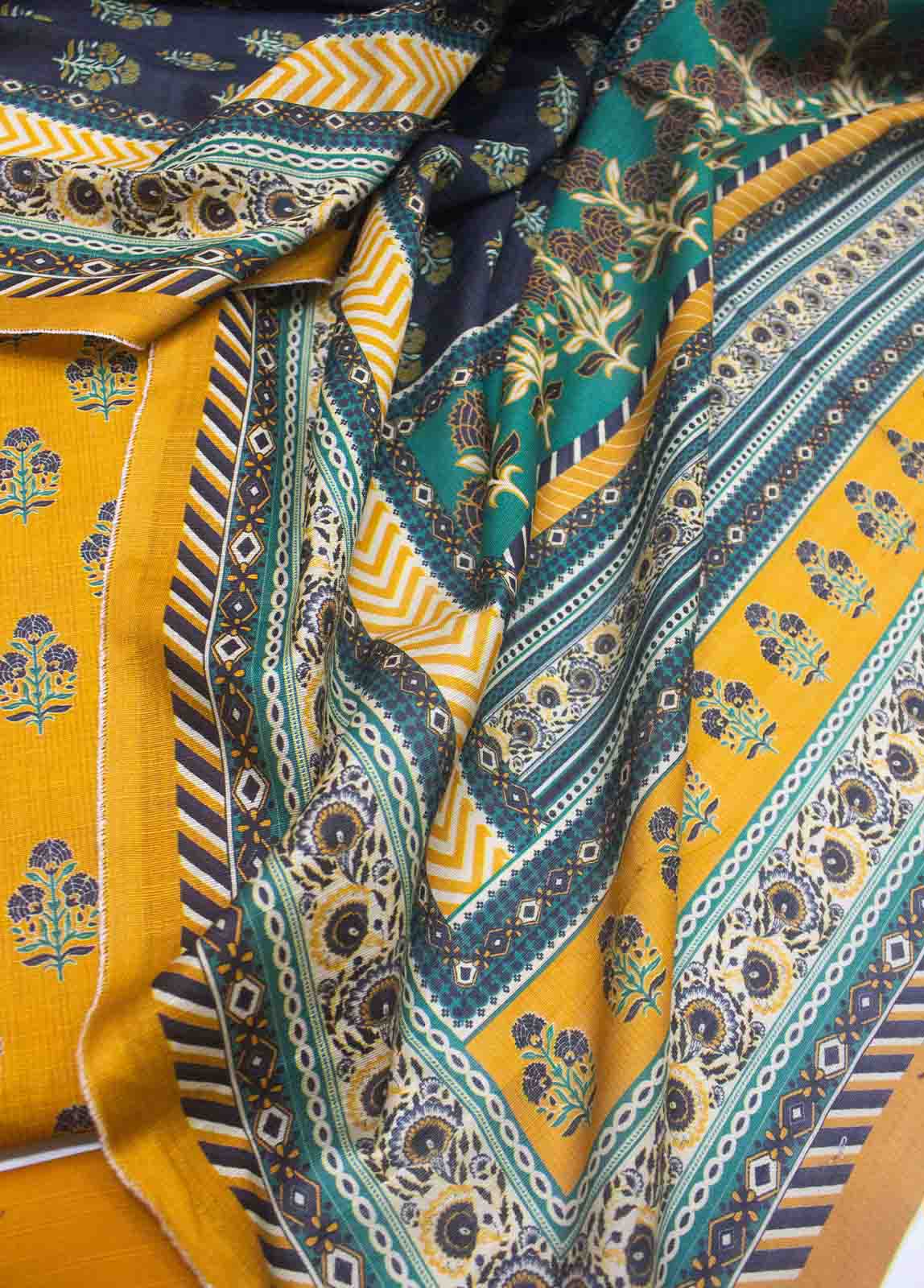 Bin Saeed Fabric - WKU-0100-3 Piece Khaddar Printed UnStitched Suit