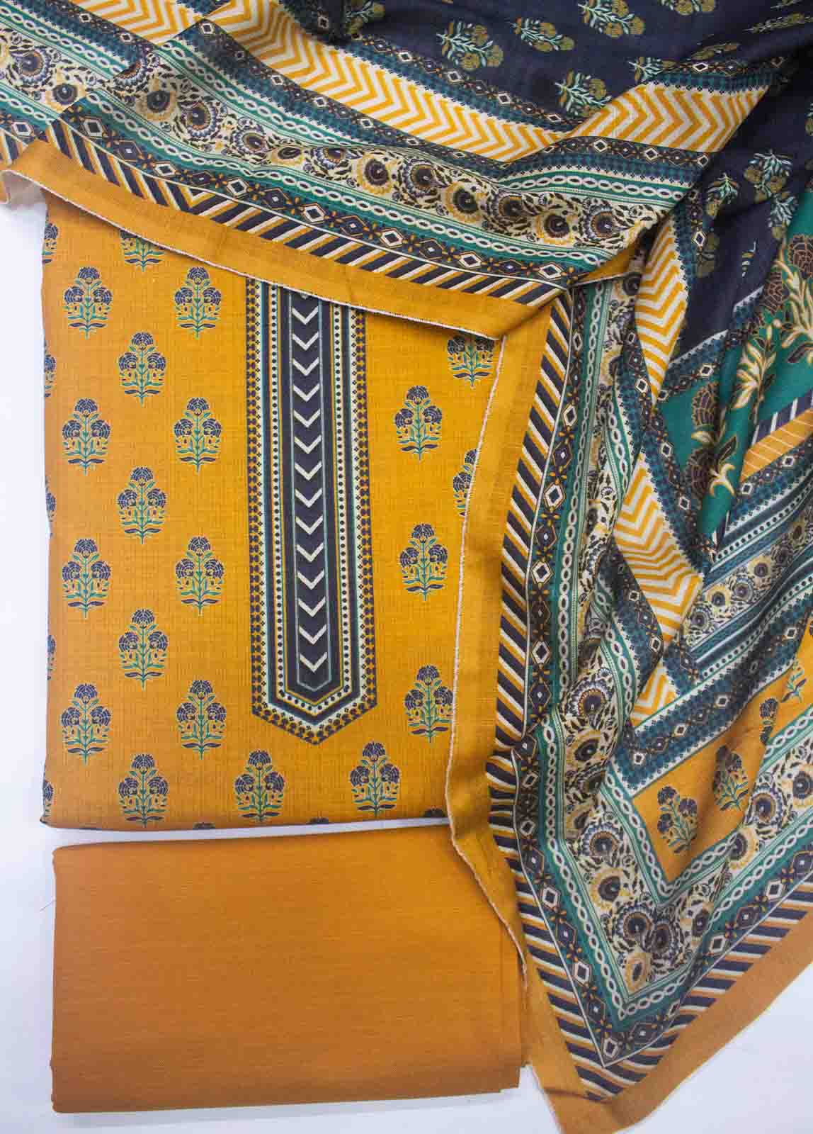 Bin Saeed Fabric - WKU-0100-3 Piece Khaddar Printed UnStitched Suit