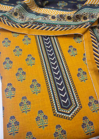 Bin Saeed Fabric - WKU-0100-3 Piece Khaddar Printed UnStitched Suit