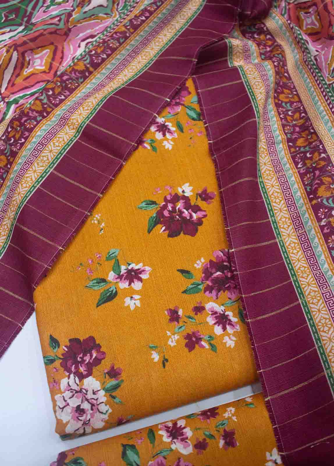 Bin Saeed Fabric - WKU-0101-3 Piece Khaddar Printed UnStitched Suit