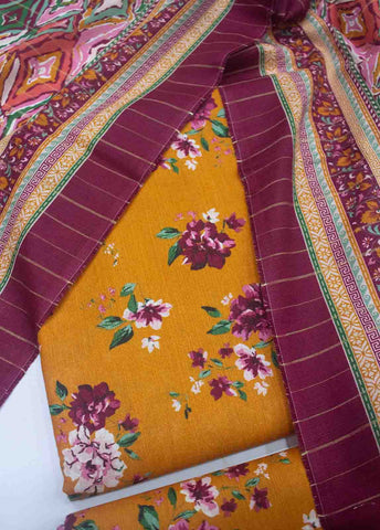 Bin Saeed Fabric - WKU-0101-3 Piece Khaddar Printed UnStitched Suit