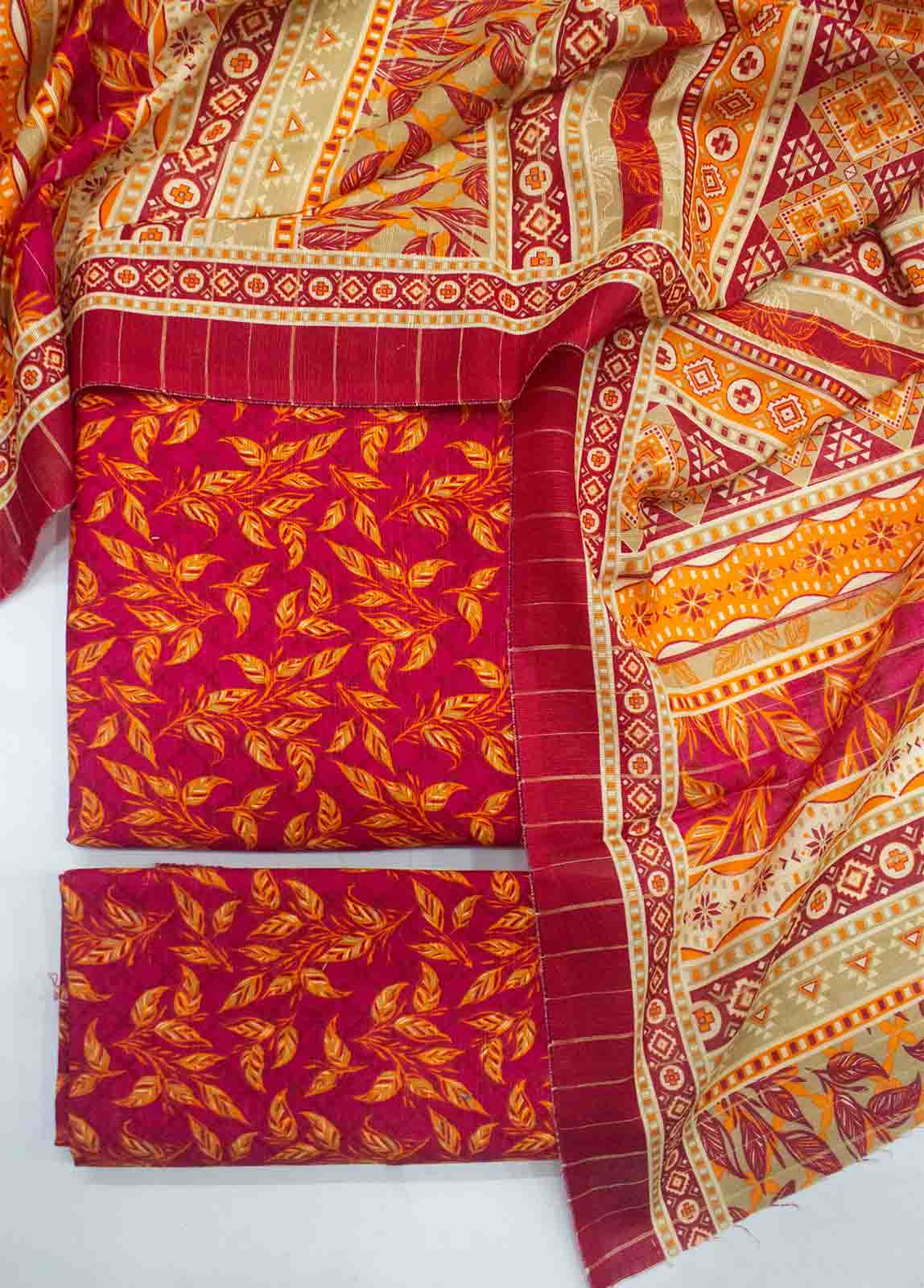 Bin Saeed Fabric - WKU-0102-3 Piece Khaddar Printed UnStitched Suit