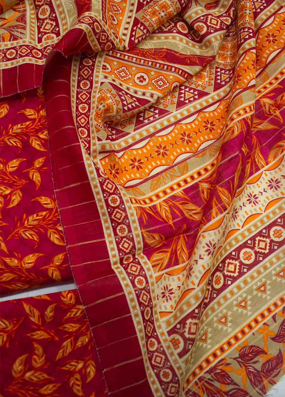 Bin Saeed Fabric - WKU-0102-3 Piece Khaddar Printed UnStitched Suit