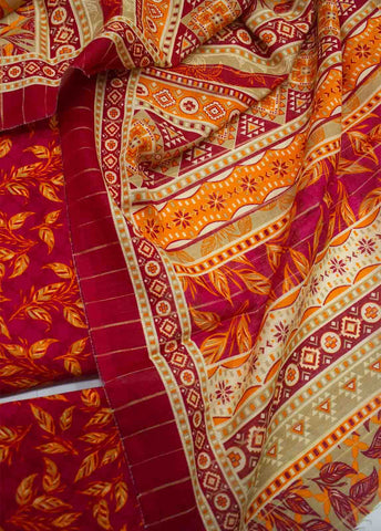 Bin Saeed Fabric - WKU-0102-3 Piece Khaddar Printed UnStitched Suit