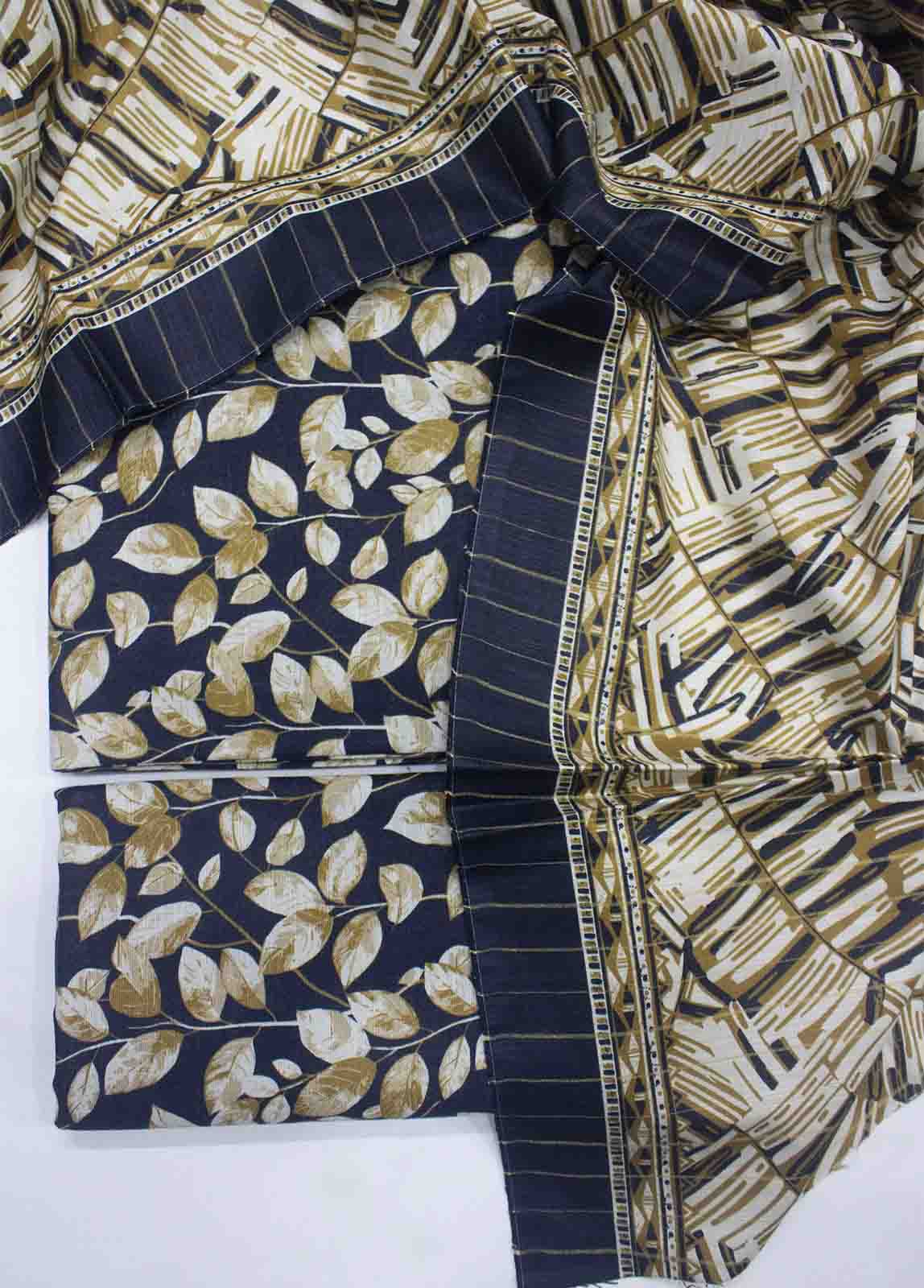 Bin Saeed Fabric - WKU-0104-3 Piece Khaddar Printed UnStitched Suit