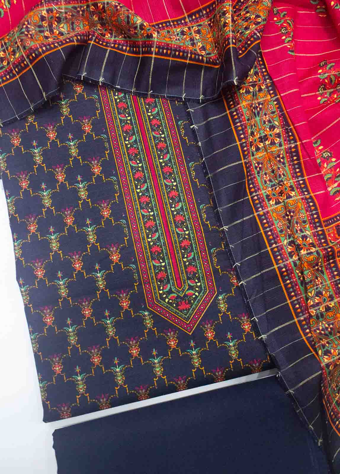 Bin Saeed Fabric - WKU-0106-3 Piece Khaddar Printed UnStitched Suit
