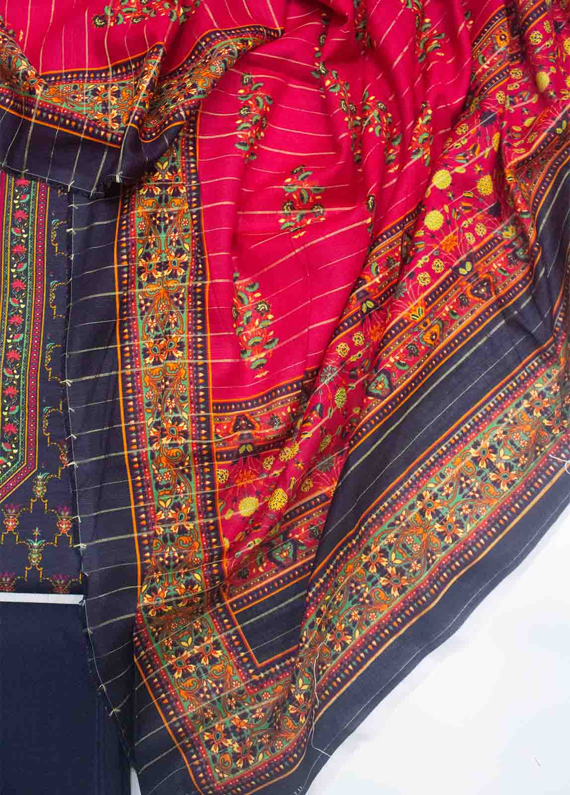 Bin Saeed Fabric - WKU-0106-3 Piece Khaddar Printed UnStitched Suit