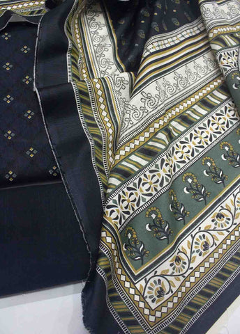 Bin Saeed Fabric - WKU-0107-3 Piece Khaddar Printed UnStitched Suit