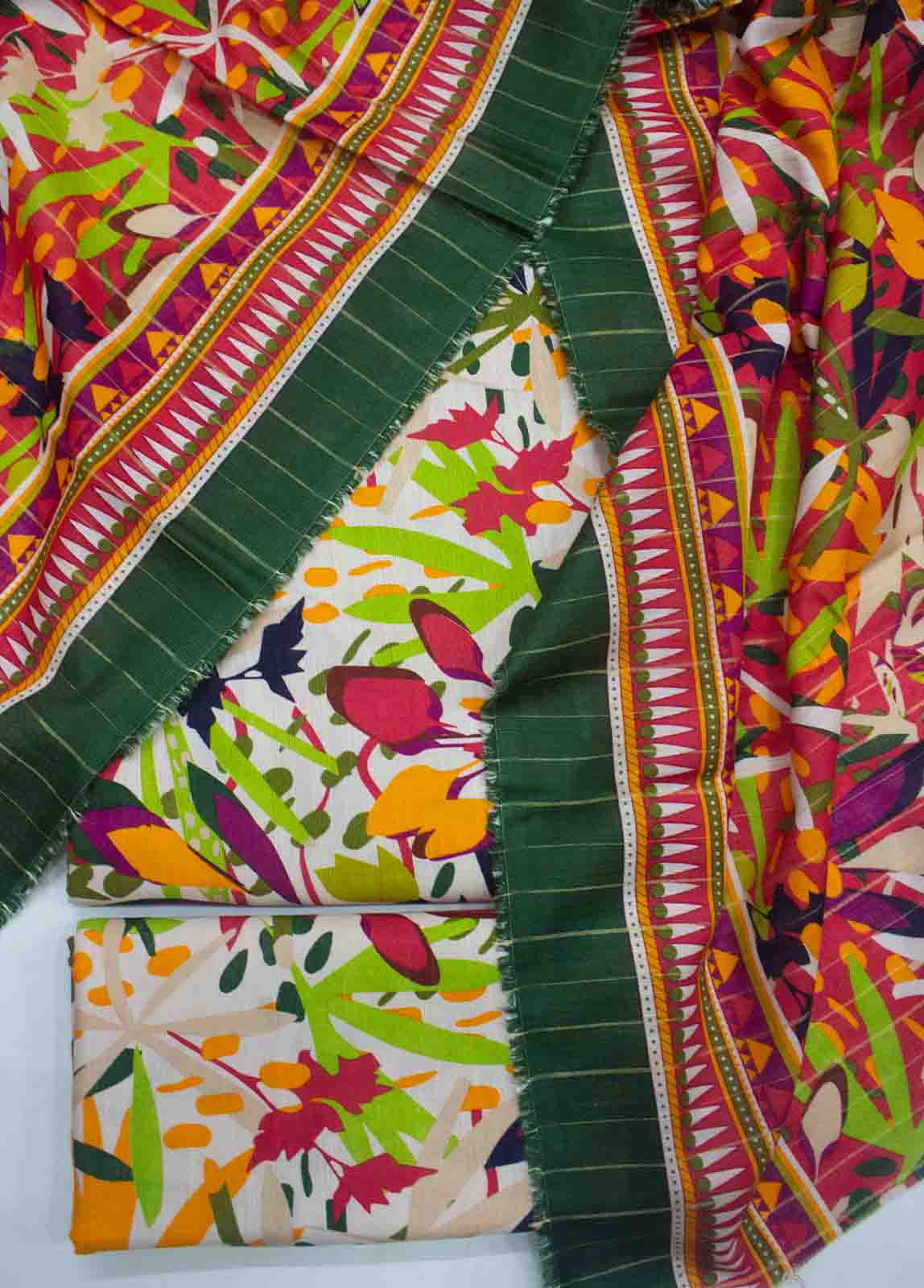 Bin Saeed Fabric - WKU-0110-3 Piece Khaddar Printed UnStitched Suit