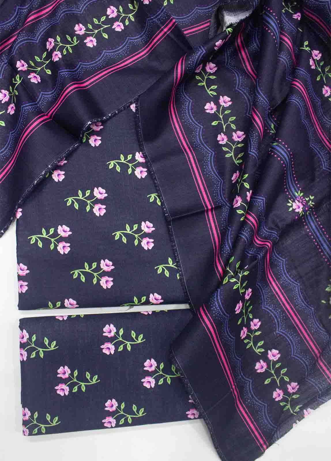 Bin Saeed Fabric - WKU-0111-3 Piece Khaddar Printed UnStitched Suit