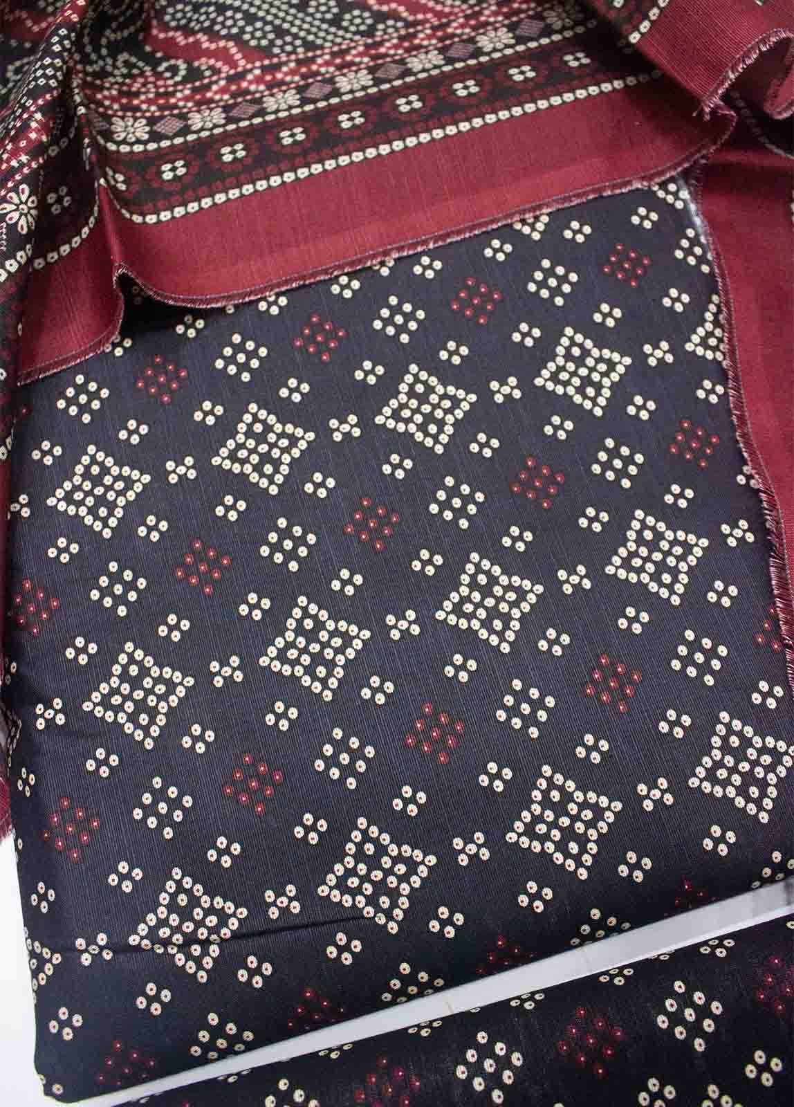 Bin Saeed Fabric - WKU-0113-3 Piece Khaddar Printed UnStitched Suit