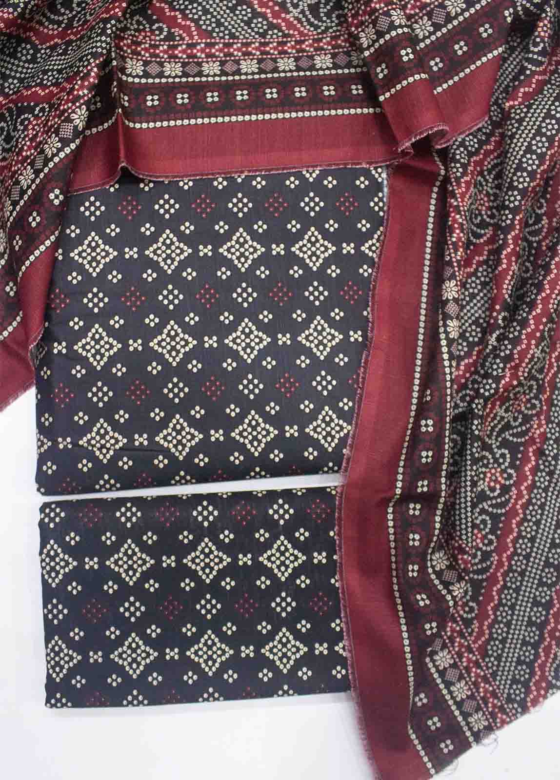 Bin Saeed Fabric - WKU-0113-3 Piece Khaddar Printed UnStitched Suit