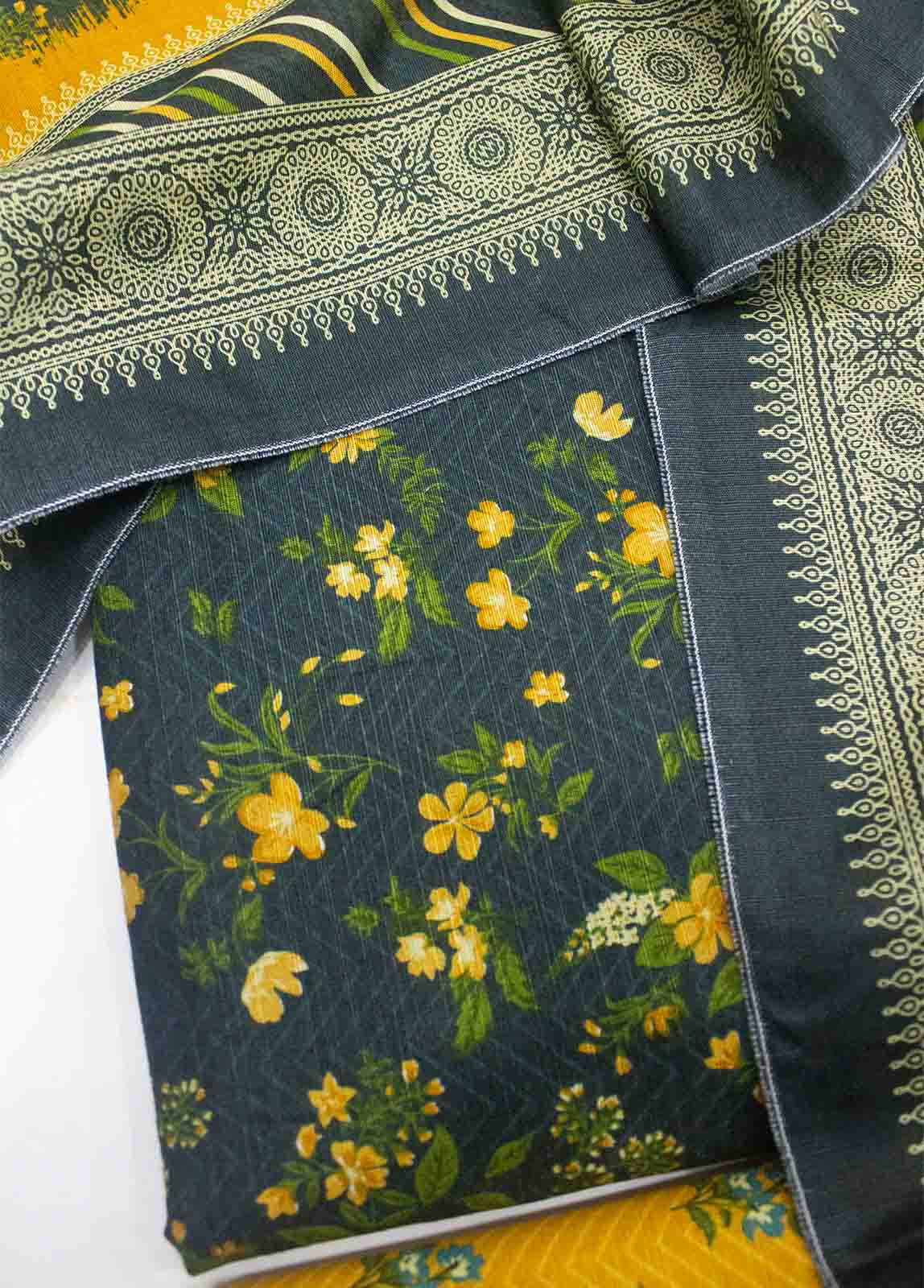 Bin Saeed Fabric - WKU-0115-3 Piece Khaddar Printed UnStitched Suit