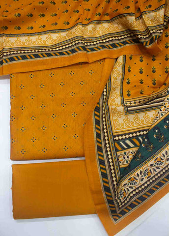 Bin Saeed Fabric - WKU-0129-3 Piece Khaddar Printed UnStitched Suit