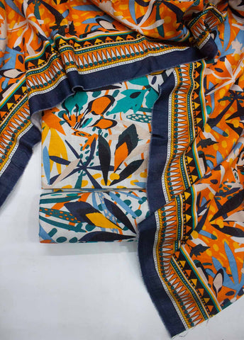 Bin Saeed Fabric - WKU-0143-3 Piece Khaddar Printed UnStitched Suit