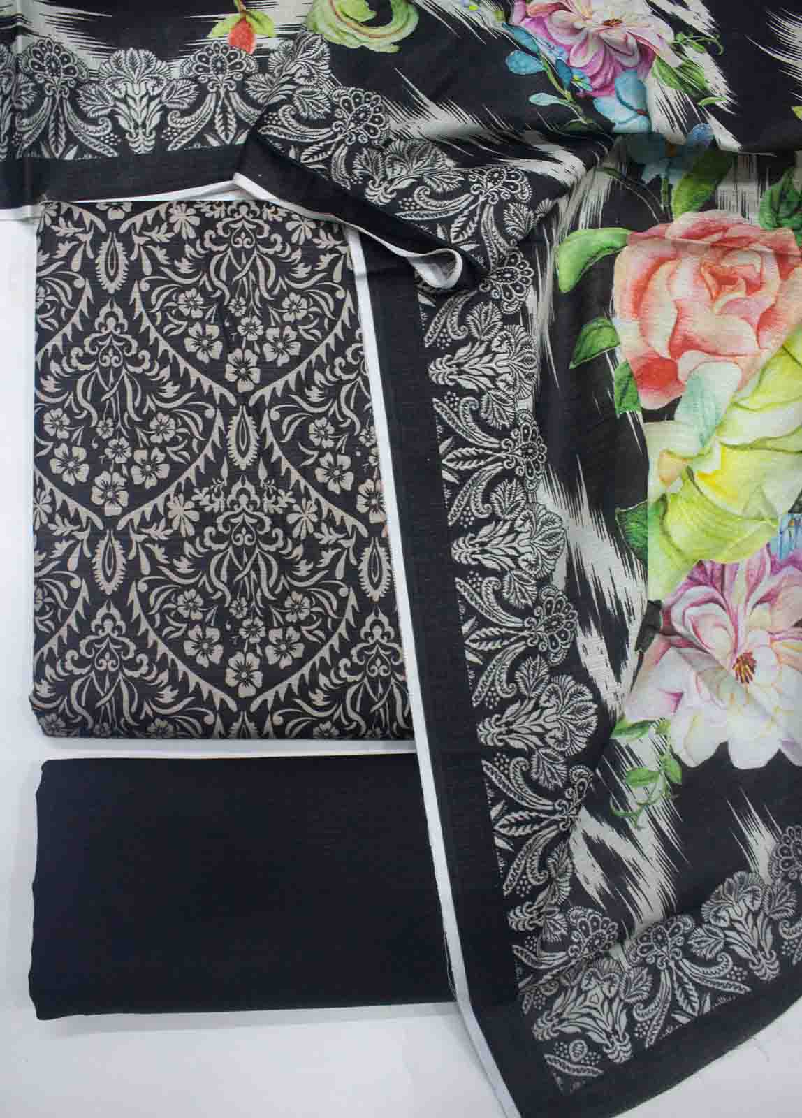 Bin Saeed Fabric - WKU-0153-3 Piece Khaddar Printed UnStitched Suit