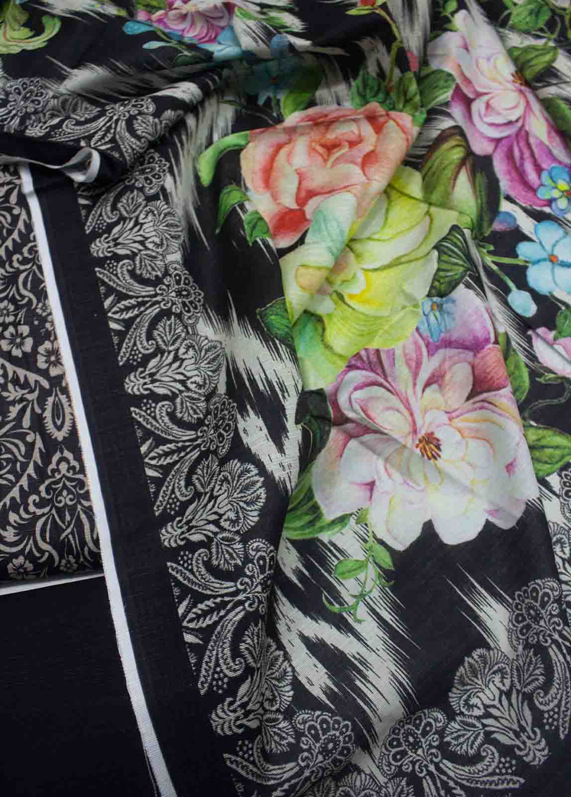 Bin Saeed Fabric - WKU-0153-3 Piece Khaddar Printed UnStitched Suit