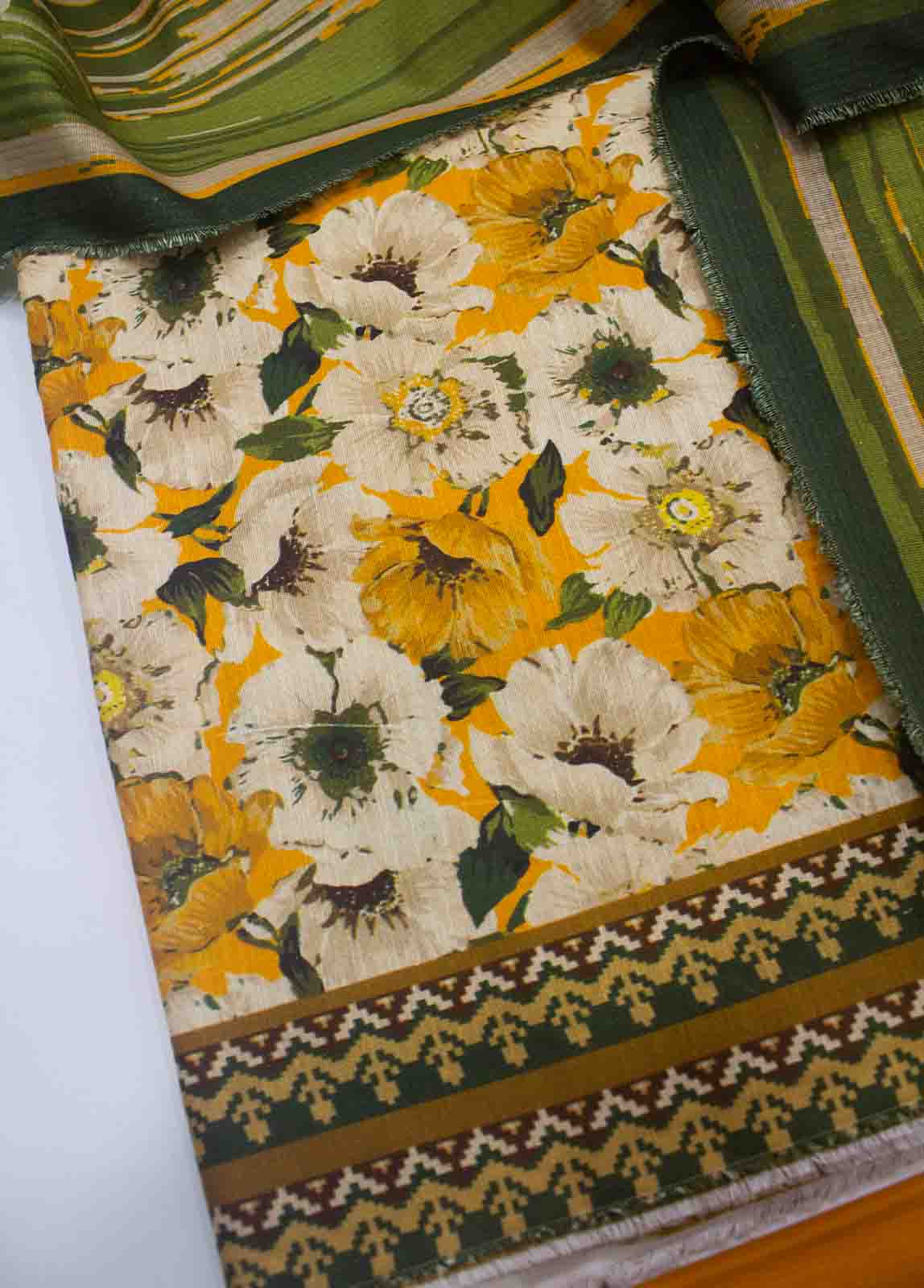 Bin Saeed Fabric - WKU-0155-3 Piece Khaddar Printed UnStitched Suit