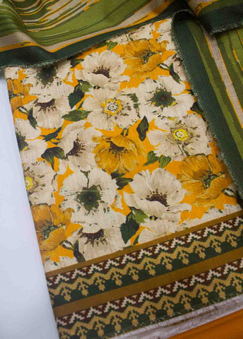 Bin Saeed Fabric - WKU-0155-3 Piece Khaddar Printed UnStitched Suit