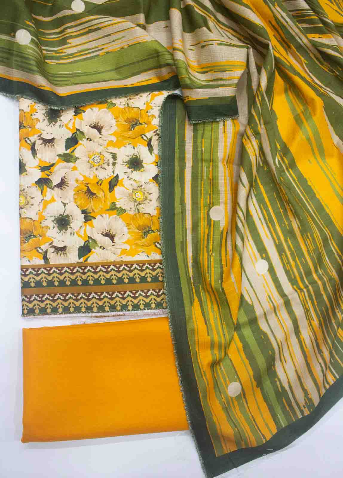 Bin Saeed Fabric - WKU-0155-3 Piece Khaddar Printed UnStitched Suit