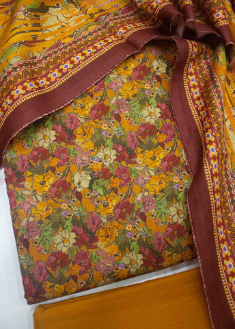 Bin Saeed Fabric - WKU-0156-3 Piece Khaddar Printed UnStitched Suit