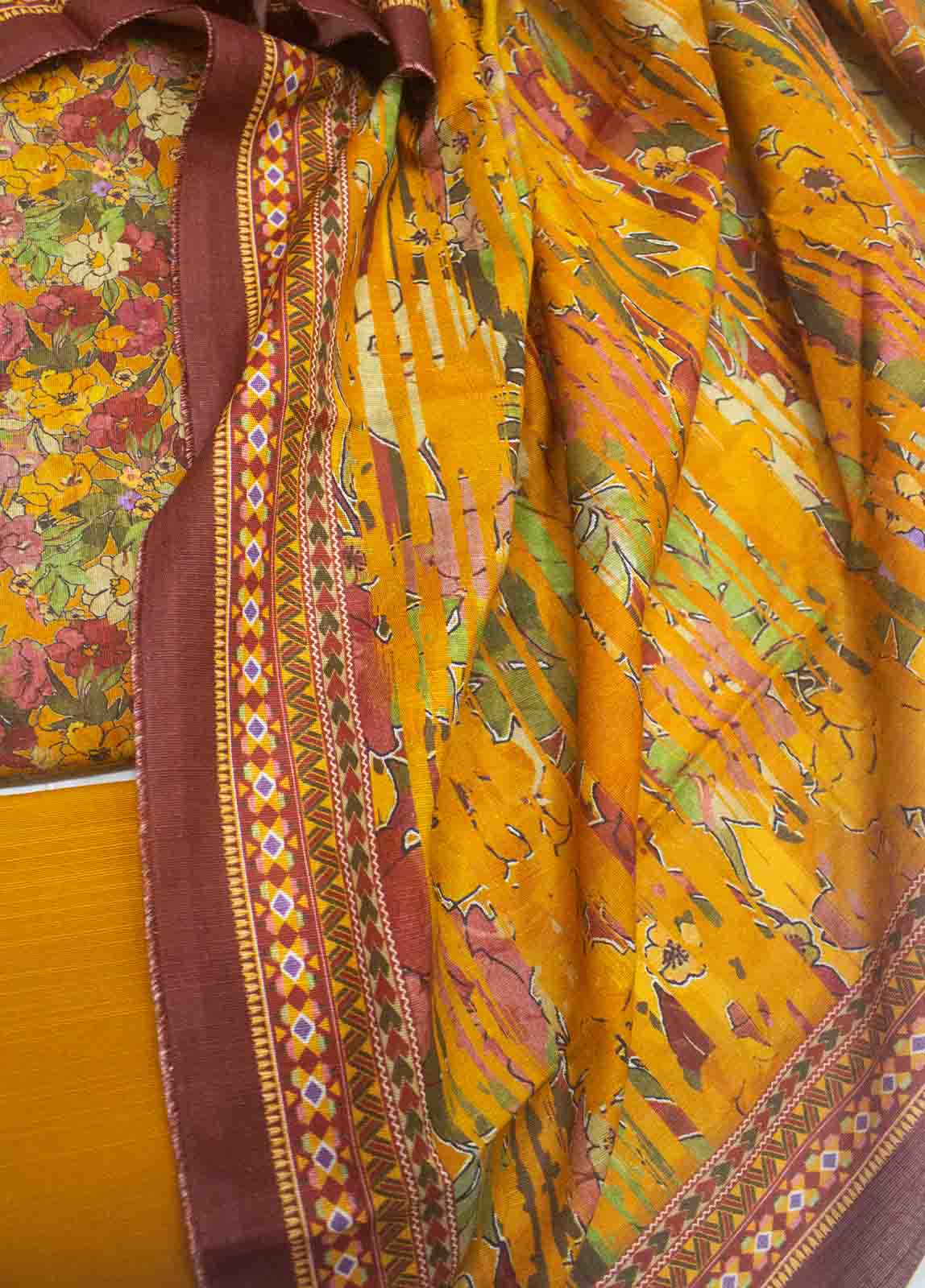 Bin Saeed Fabric - WKU-0156-3 Piece Khaddar Printed UnStitched Suit