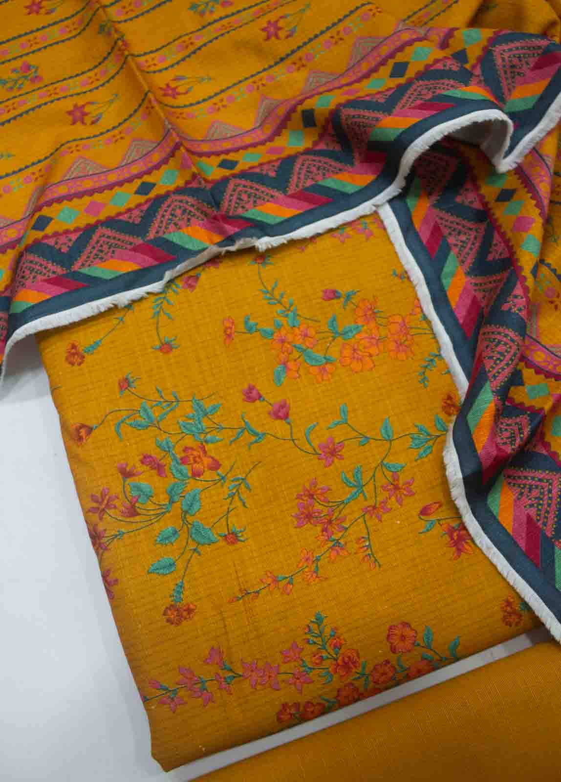 Bin Saeed Fabric - WKU-0158-3 Piece Khaddar Printed UnStitched Suit