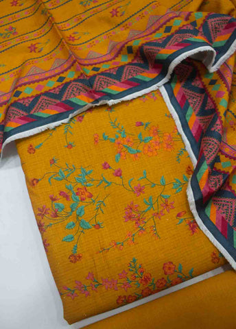 Bin Saeed Fabric - WKU-0158-3 Piece Khaddar Printed UnStitched Suit