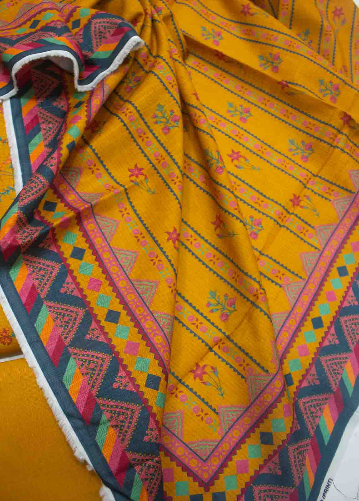 Bin Saeed Fabric - WKU-0158-3 Piece Khaddar Printed UnStitched Suit