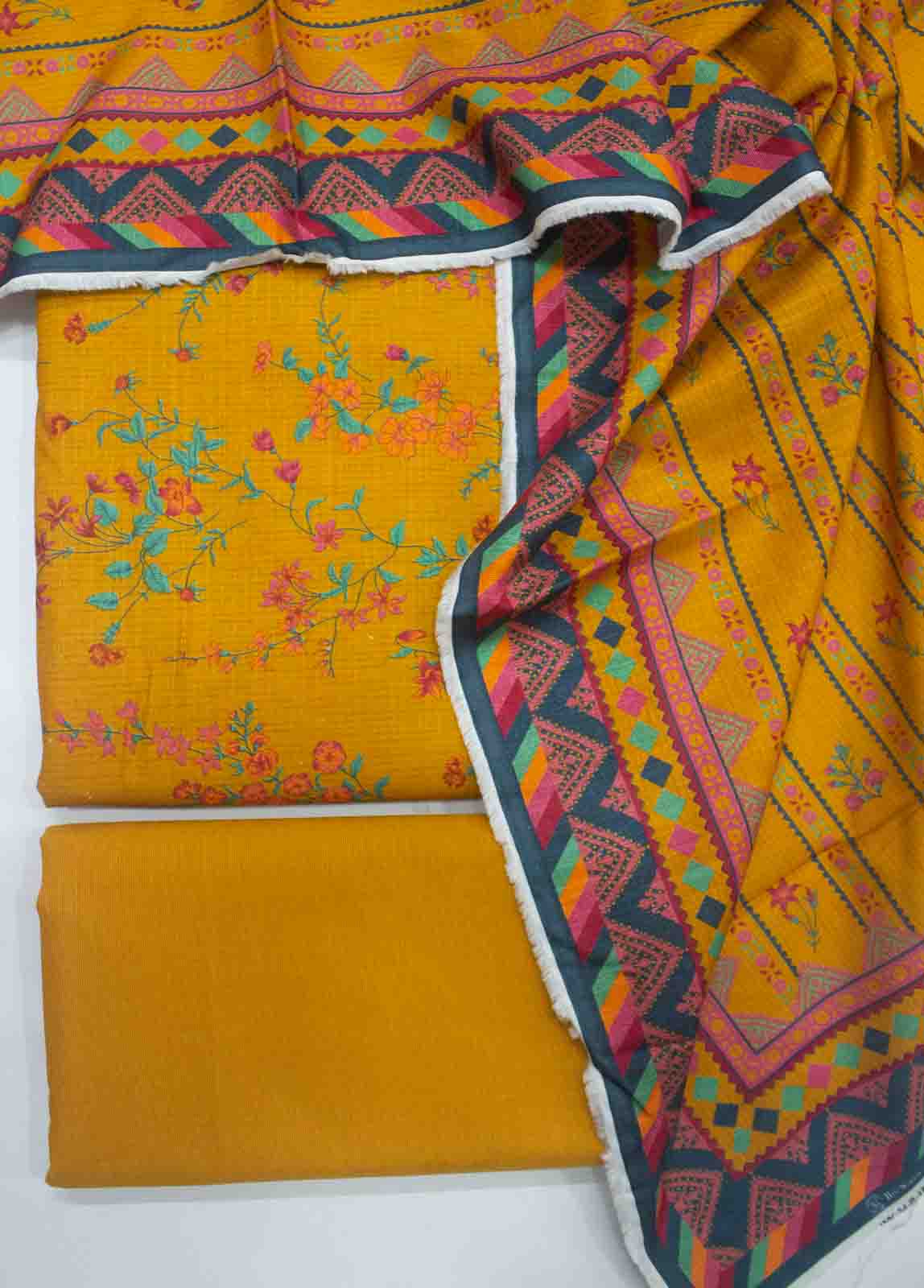 Bin Saeed Fabric - WKU-0158-3 Piece Khaddar Printed UnStitched Suit