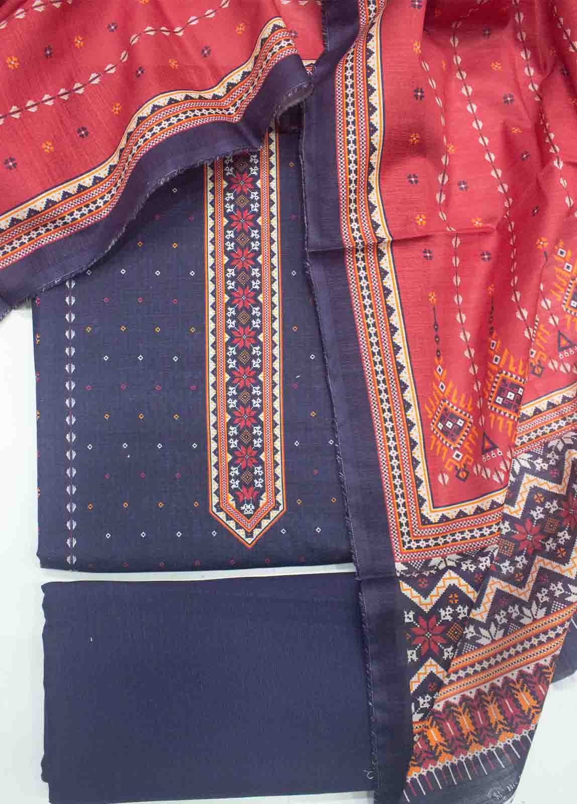 WKU-0161-3 Piece Khaddar Printed UnStitched Suit