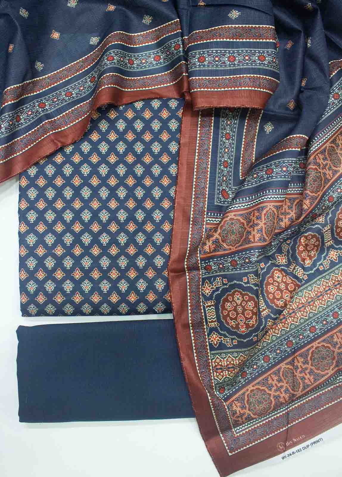 WKU-0162 A-3 Piece Khaddar Printed UnStitched Suit