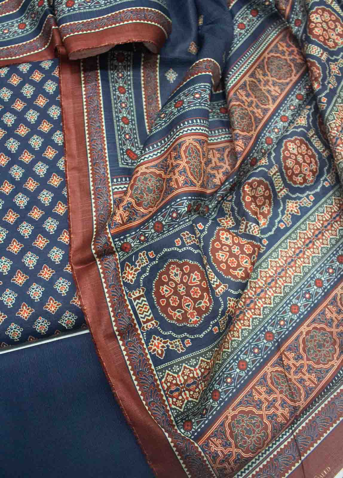 Bin Saeed Fabric - WKU-0162 A-3 Piece Khaddar Printed UnStitched Suit