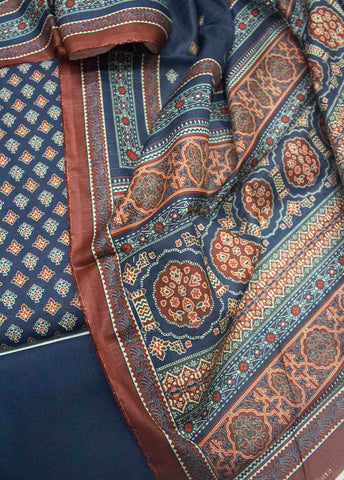 Bin Saeed Fabric - WKU-0162 A-3 Piece Khaddar Printed UnStitched Suit