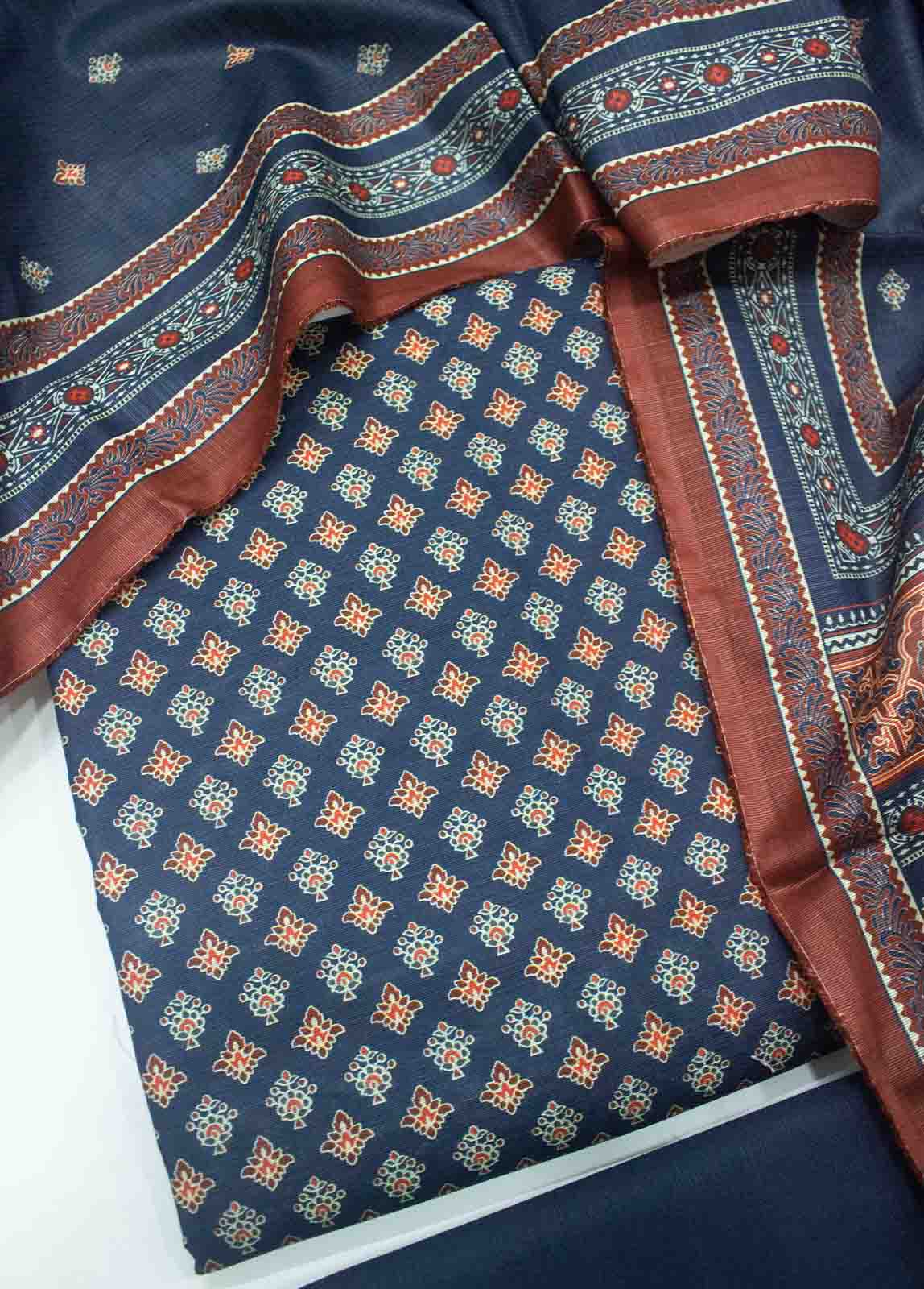 Bin Saeed Fabric - WKU-0162 A-3 Piece Khaddar Printed UnStitched Suit