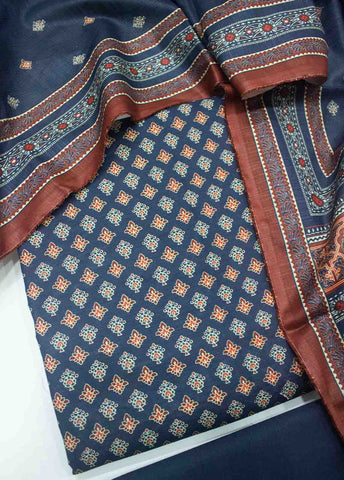 Bin Saeed Fabric - WKU-0162 A-3 Piece Khaddar Printed UnStitched Suit