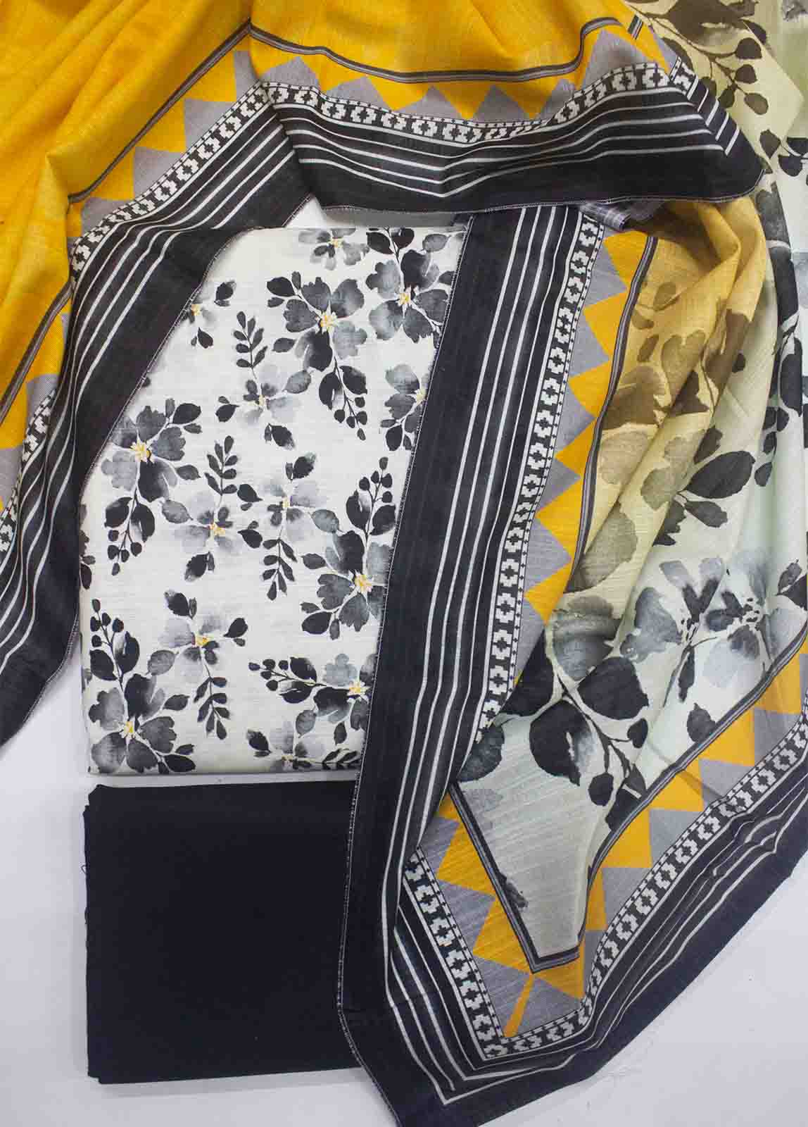 Bin Saeed Fabric - WKU-0164-3 Piece Khaddar Printed UnStitched Suit