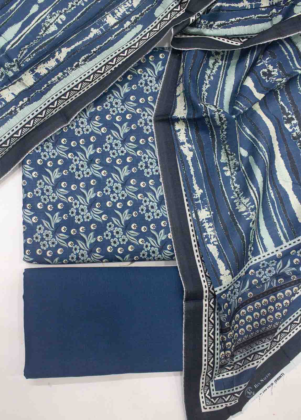 Bin Saeed Fabric - WKU-0166-3 Piece Khaddar Printed UnStitched Suit