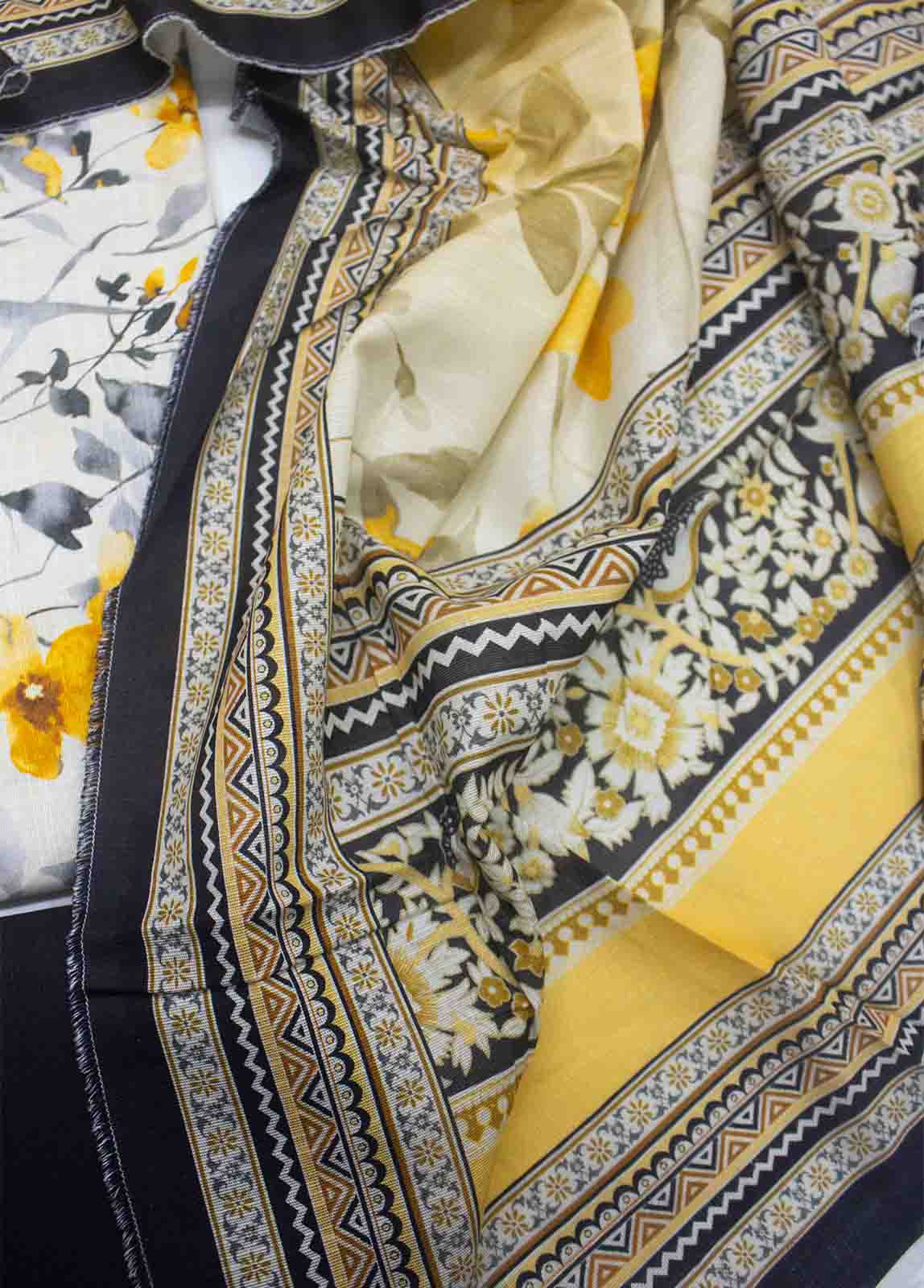 Bin Saeed Fabric - WKU-0171-3 Piece Khaddar Printed UnStitched Suit