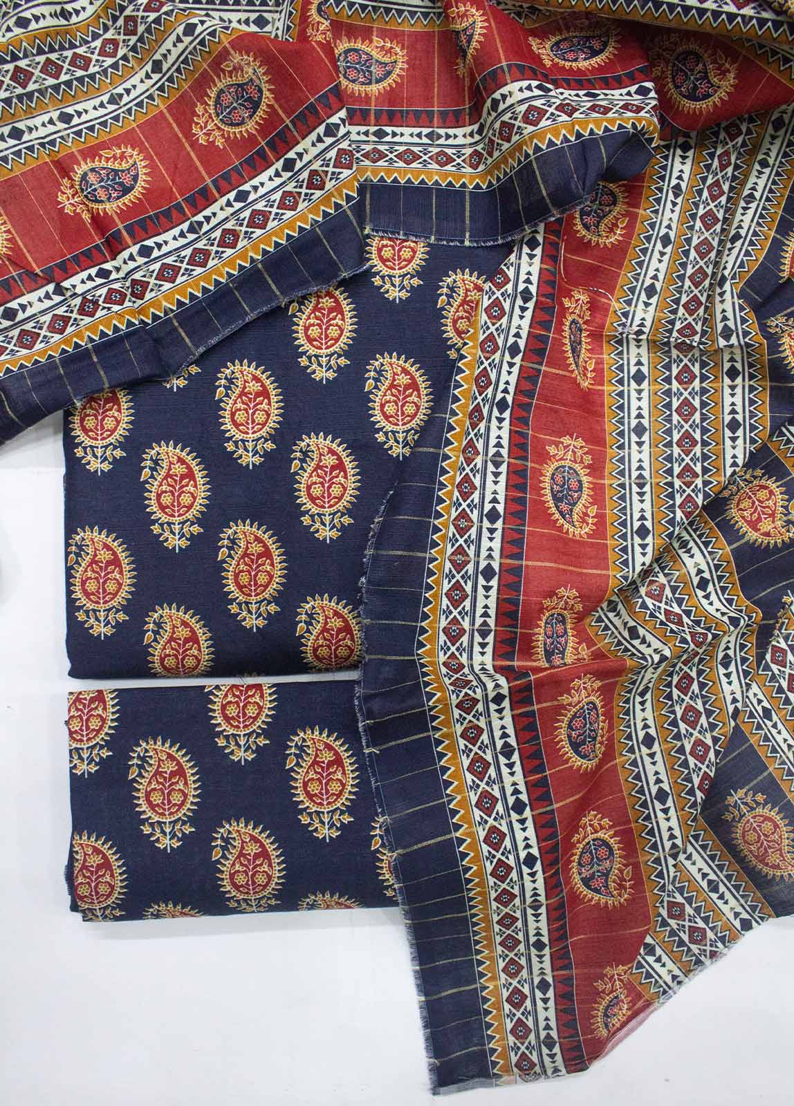 Bin Saeed Fabric - WKU-0172-3 Piece Khaddar Printed UnStitched Suit