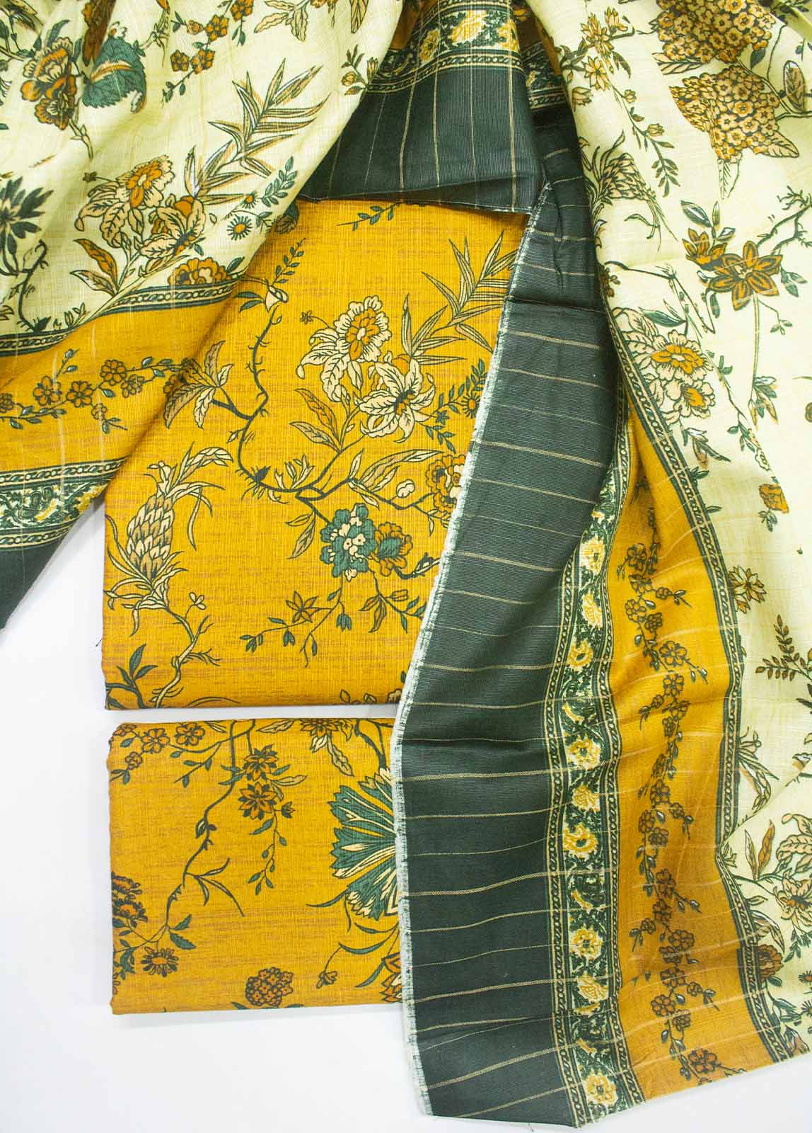 Bin Saeed Fabric - WKU-0176-3 Piece Khaddar Printed UnStitched Suit