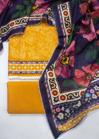 Bin Saeed Fabric - WKU-0183-3 Piece Khaddar Printed UnStitched Suit