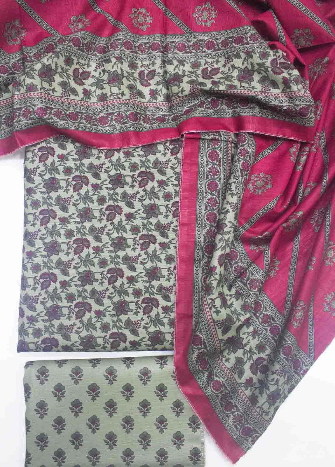 Bin Saeed Fabric - WKU-018 A-3 Piece Khaddar Printed UnStitched Suit