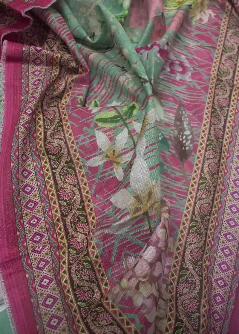 Bin Saeed Fabric - WKU-0200- 3 Piece Khaddar Printed UnStitched Suit